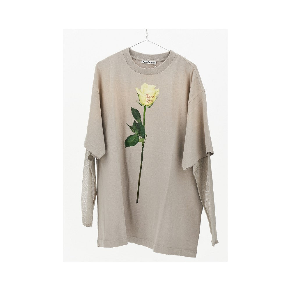 ACNE XS distressed jersey t-shirt with mesh sleeves