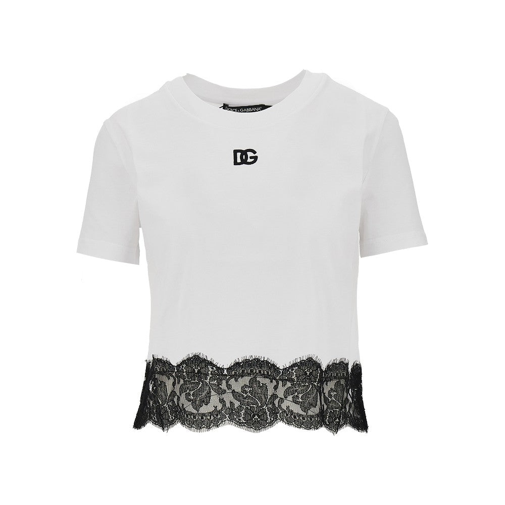 DOLCE&amp;GABBANA 40 cropped t-shirt with lace trimming