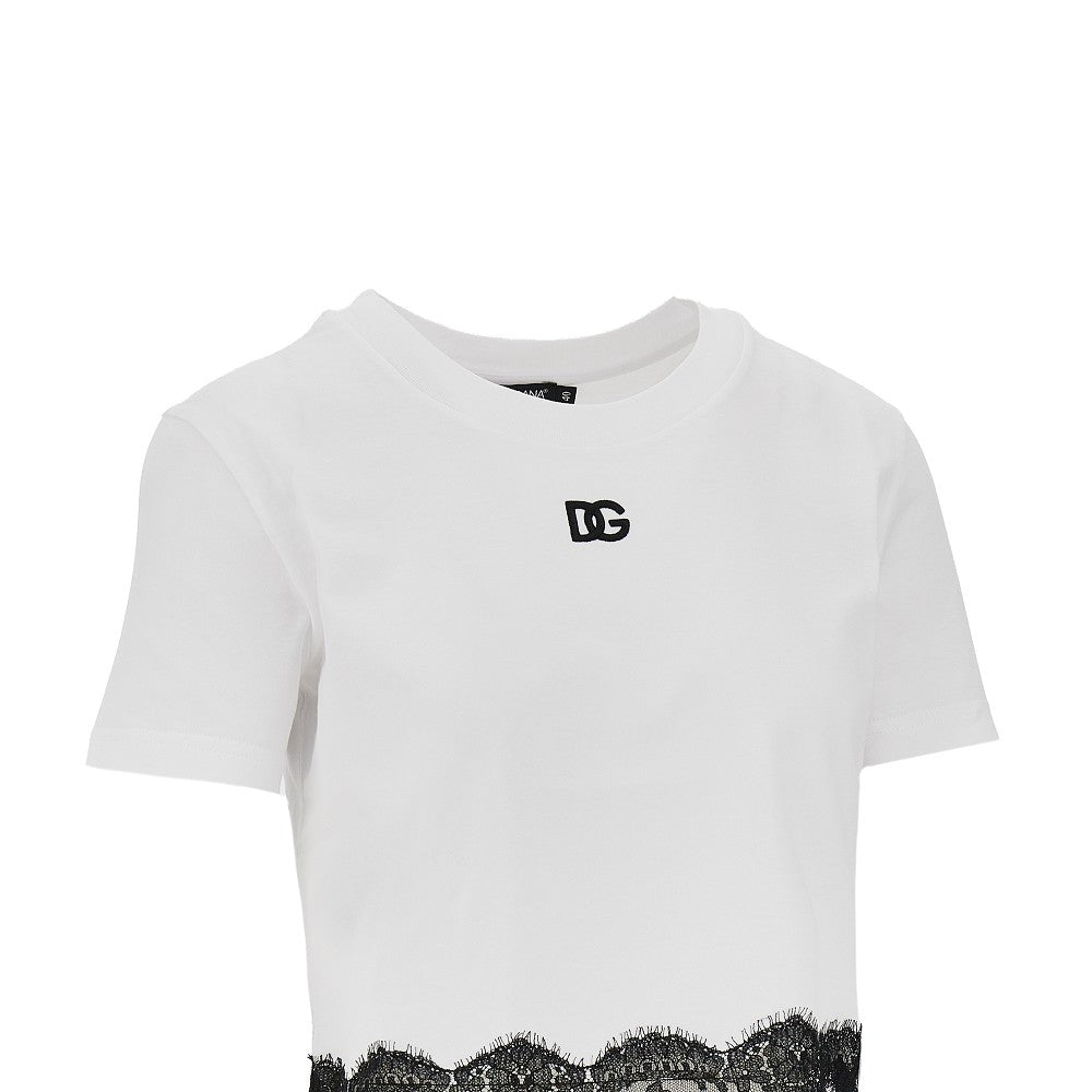 DOLCE&amp;GABBANA 40 cropped t-shirt with lace trimming