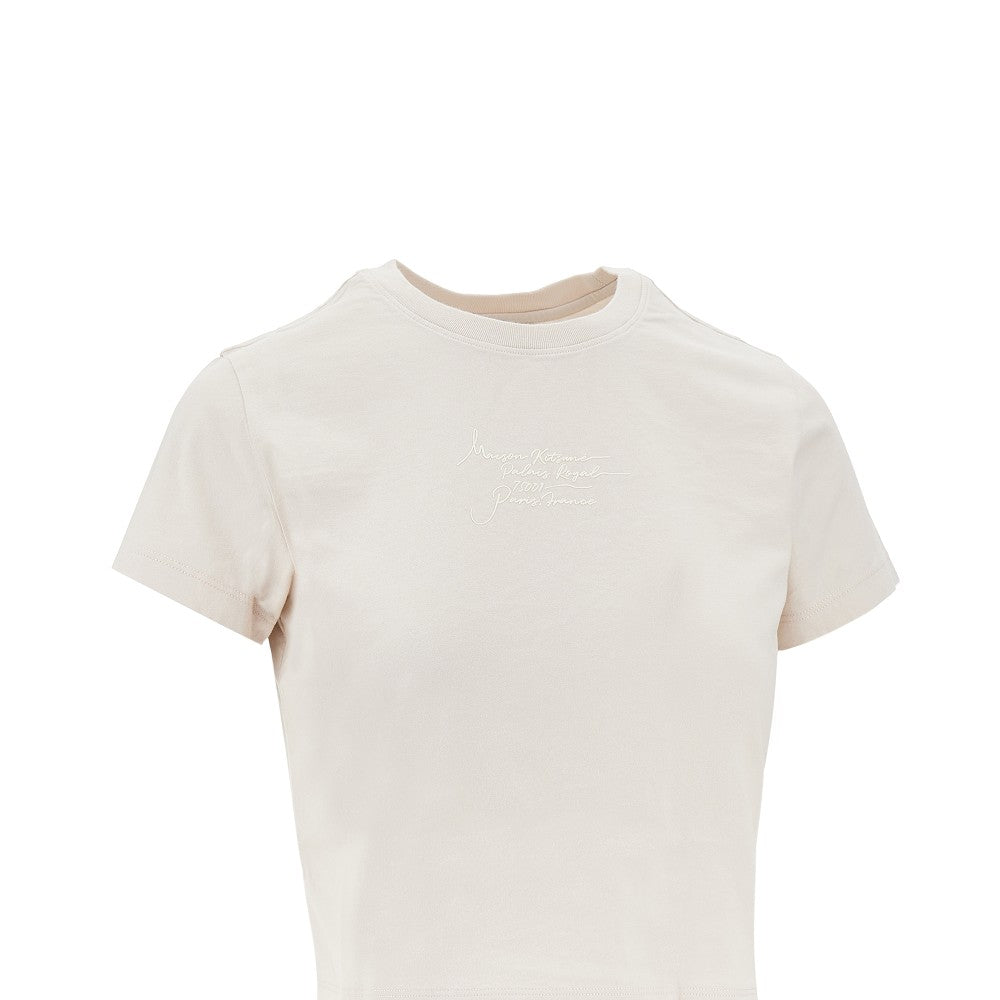 MAISON KITSUNE M poetic script print cropped t-shirt