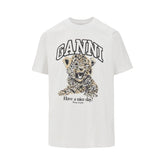 GANNI XS leopard print organic cotton t-shirt