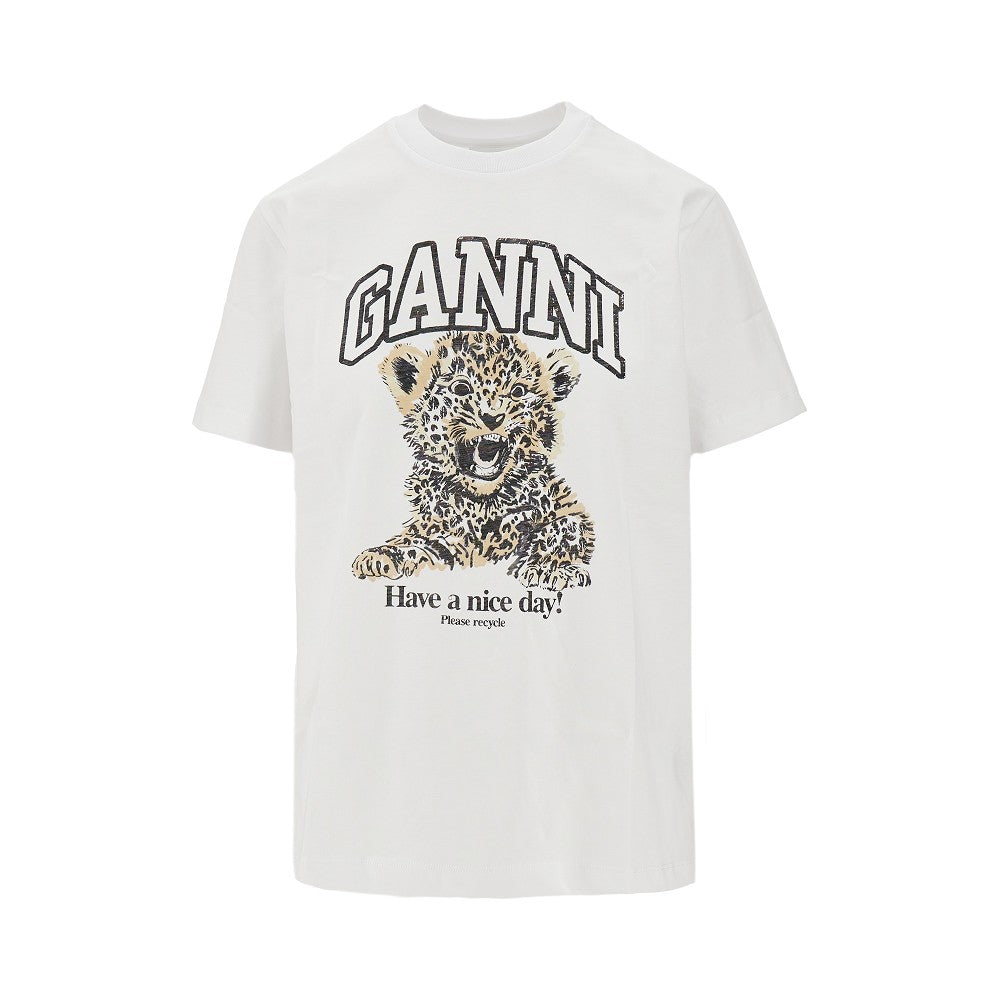 GANNI XS leopard print organic cotton t-shirt