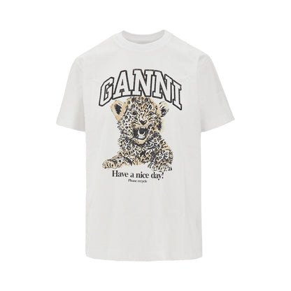 GANNI XS leopard print organic cotton t-shirt