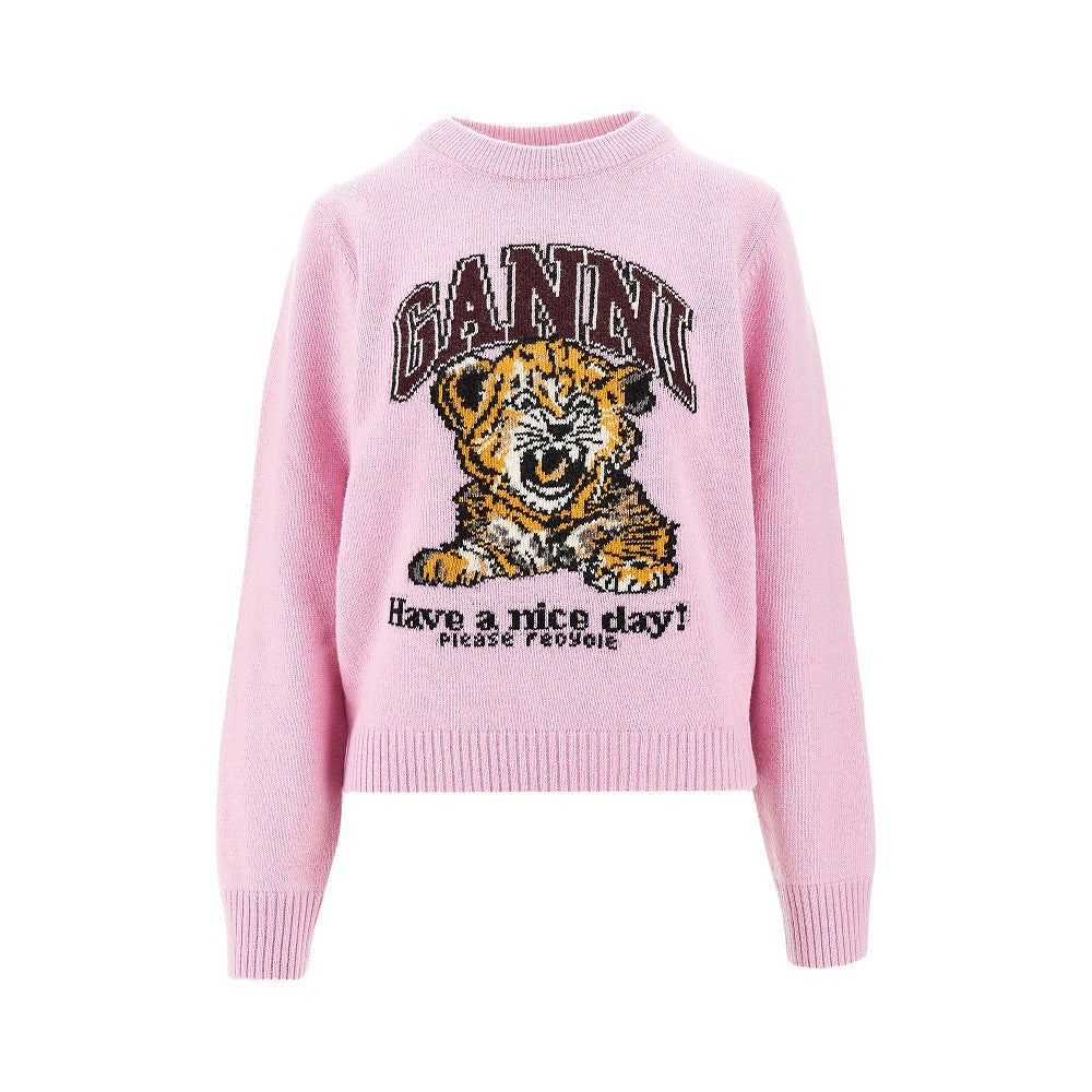 GANNI XS tiger inlay wool blend sweater