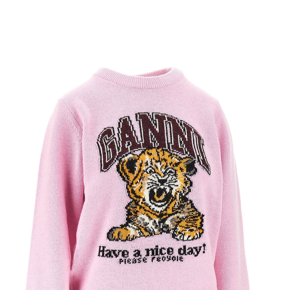 GANNI XS tiger inlay wool blend sweater