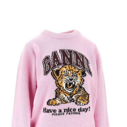 GANNI XS tiger inlay wool blend sweater