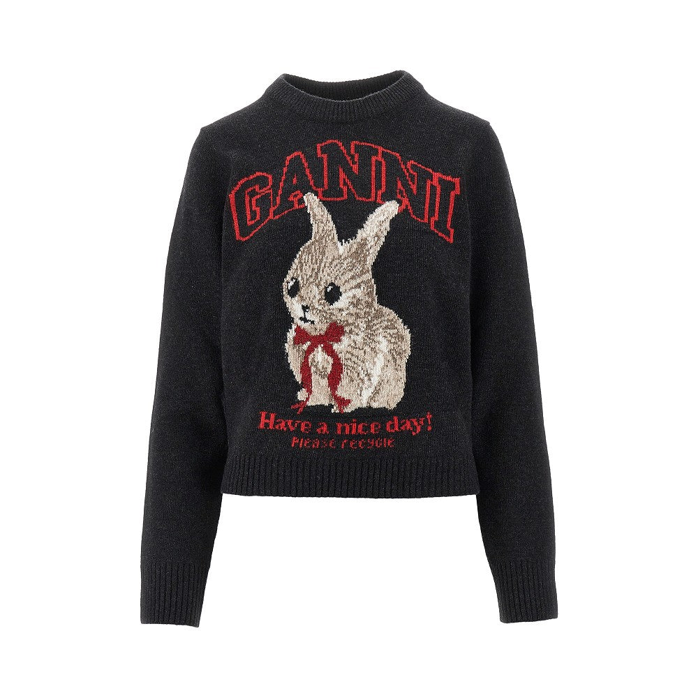 GANNI XS bunny intarsia wool blend sweater