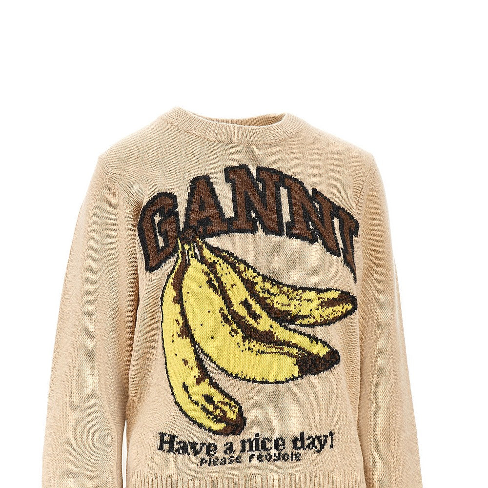 GANNI XS bananas intarsia wool-blend sweater