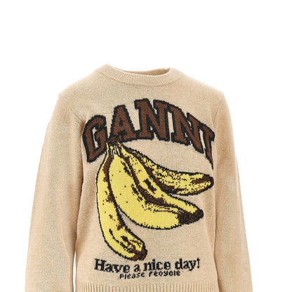 GANNI XS bananas intarsia wool-blend sweater