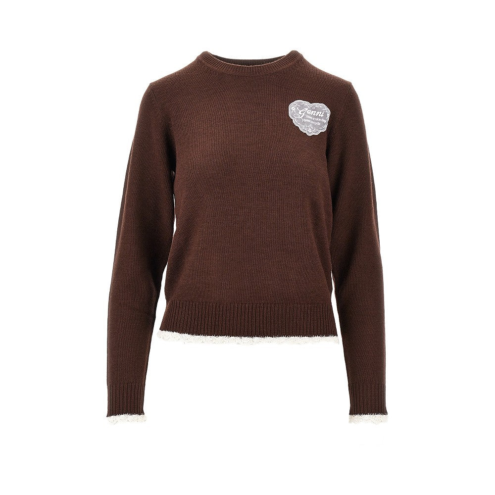 knitted sweater with lace logo
