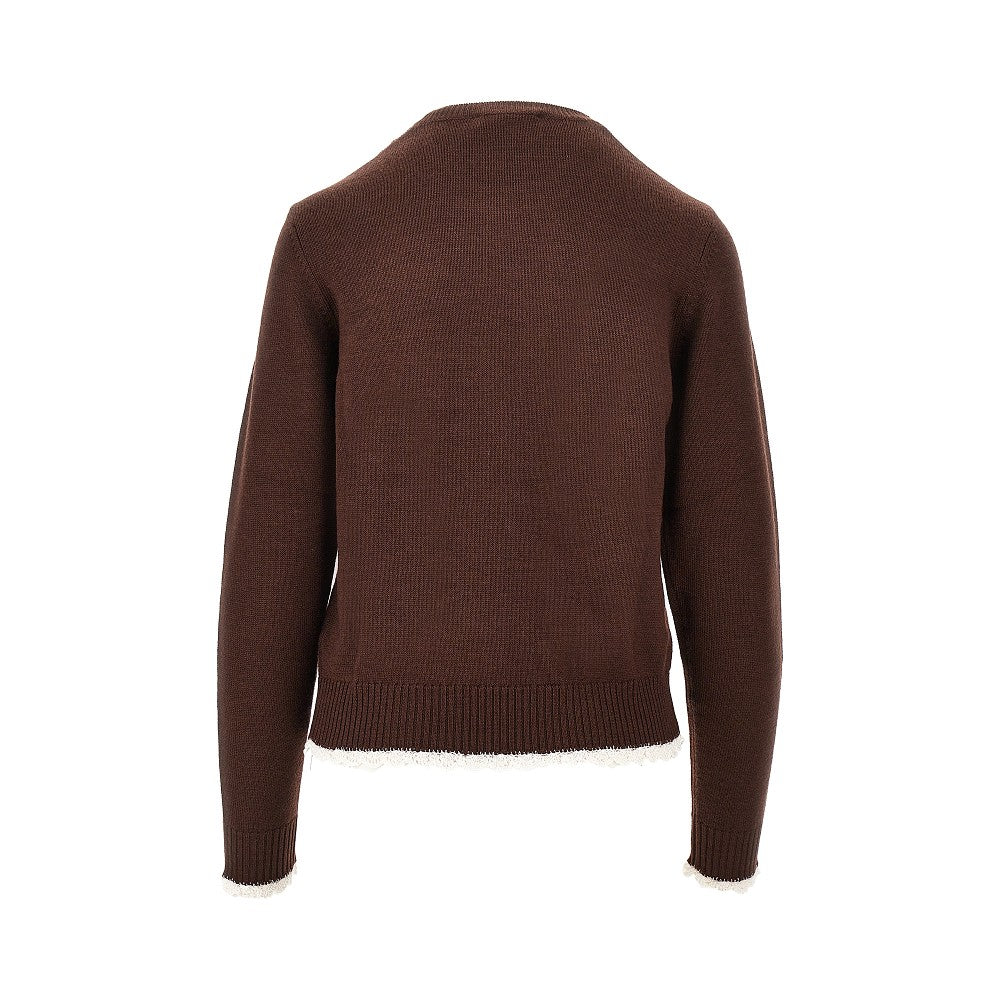 knitted sweater with lace logo