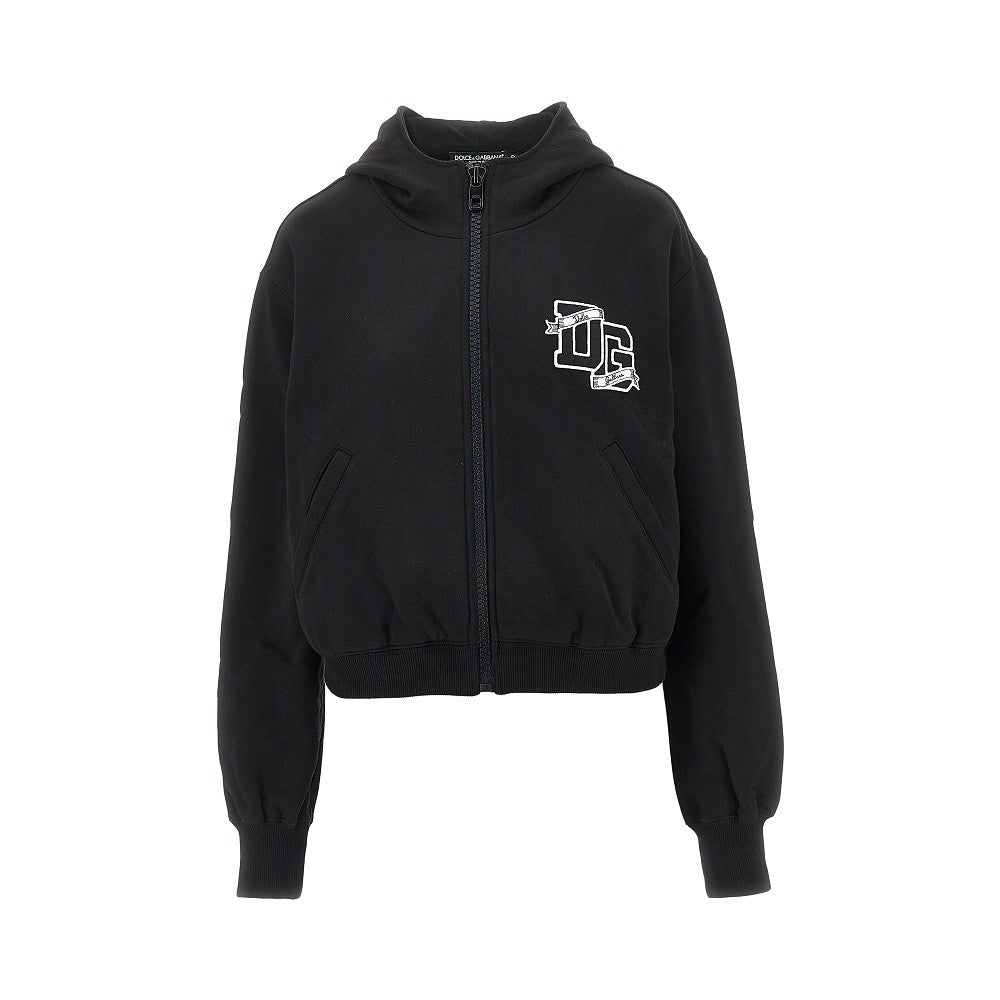 full-zip hoodie with logo patch