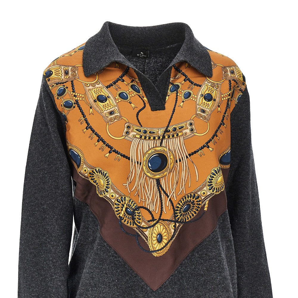 ETRO 42 wool sweater with printed silk intarsia