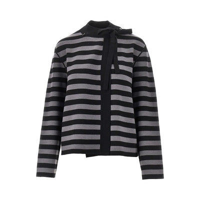 self-tie closure striped wool cardigan