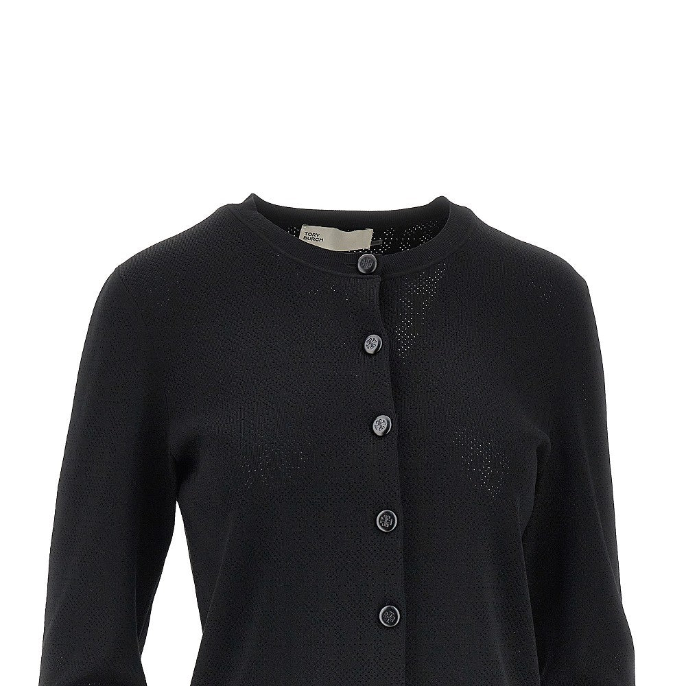 t monogram pointelle knit cardigan
