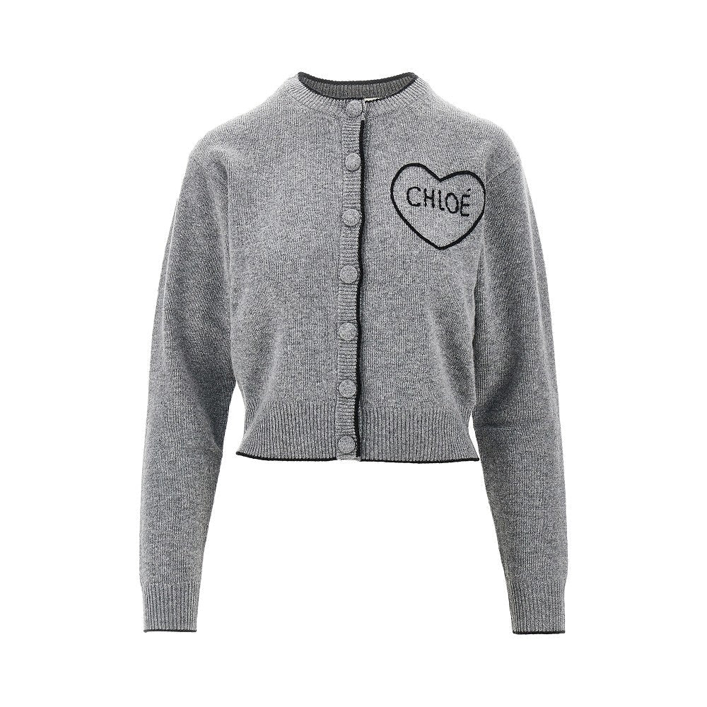 logo embroidery wool and cashmere cardigan