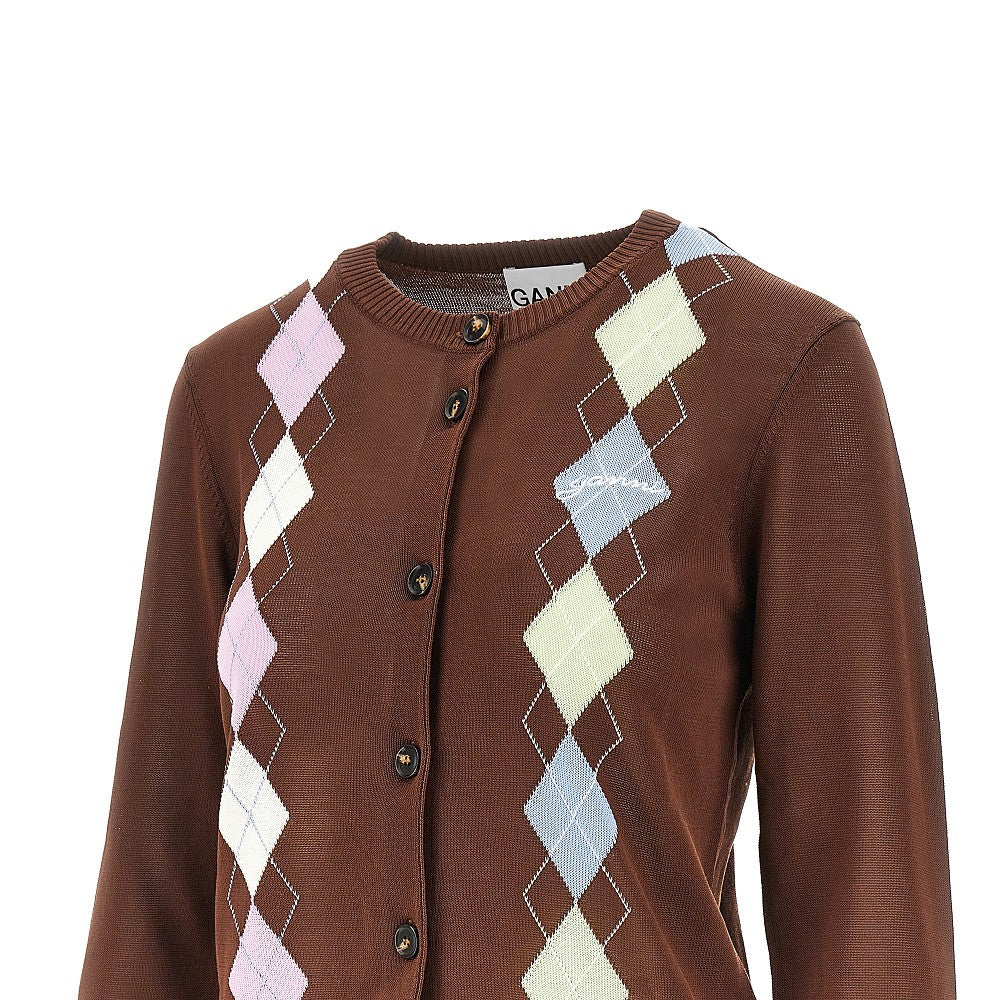 knitted cardigan with diamond motif
