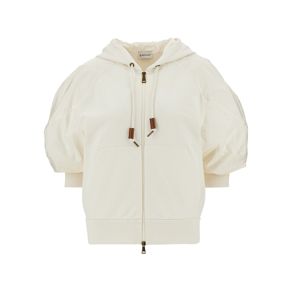 full-zip hoodie with nylon sleeves