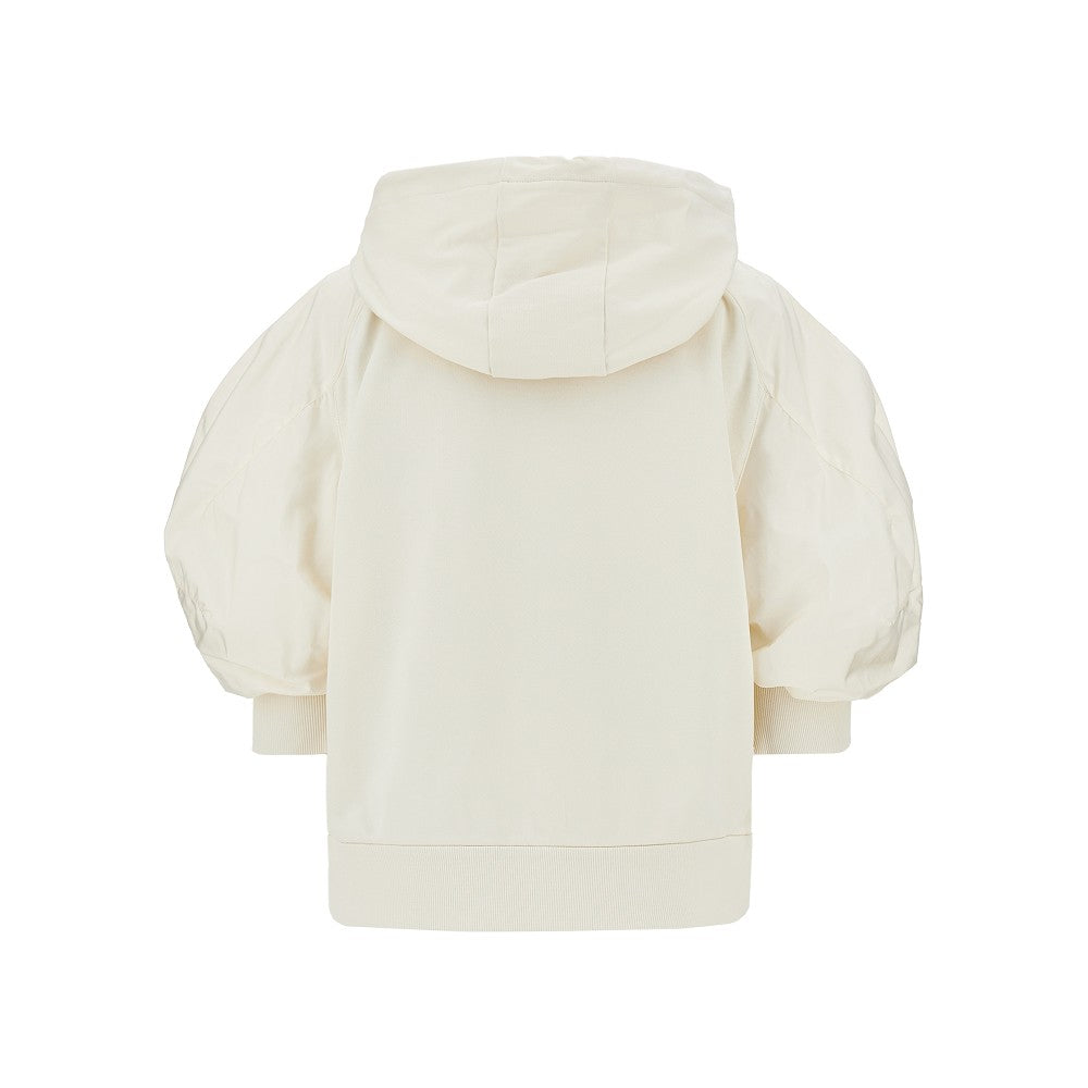 full-zip hoodie with nylon sleeves
