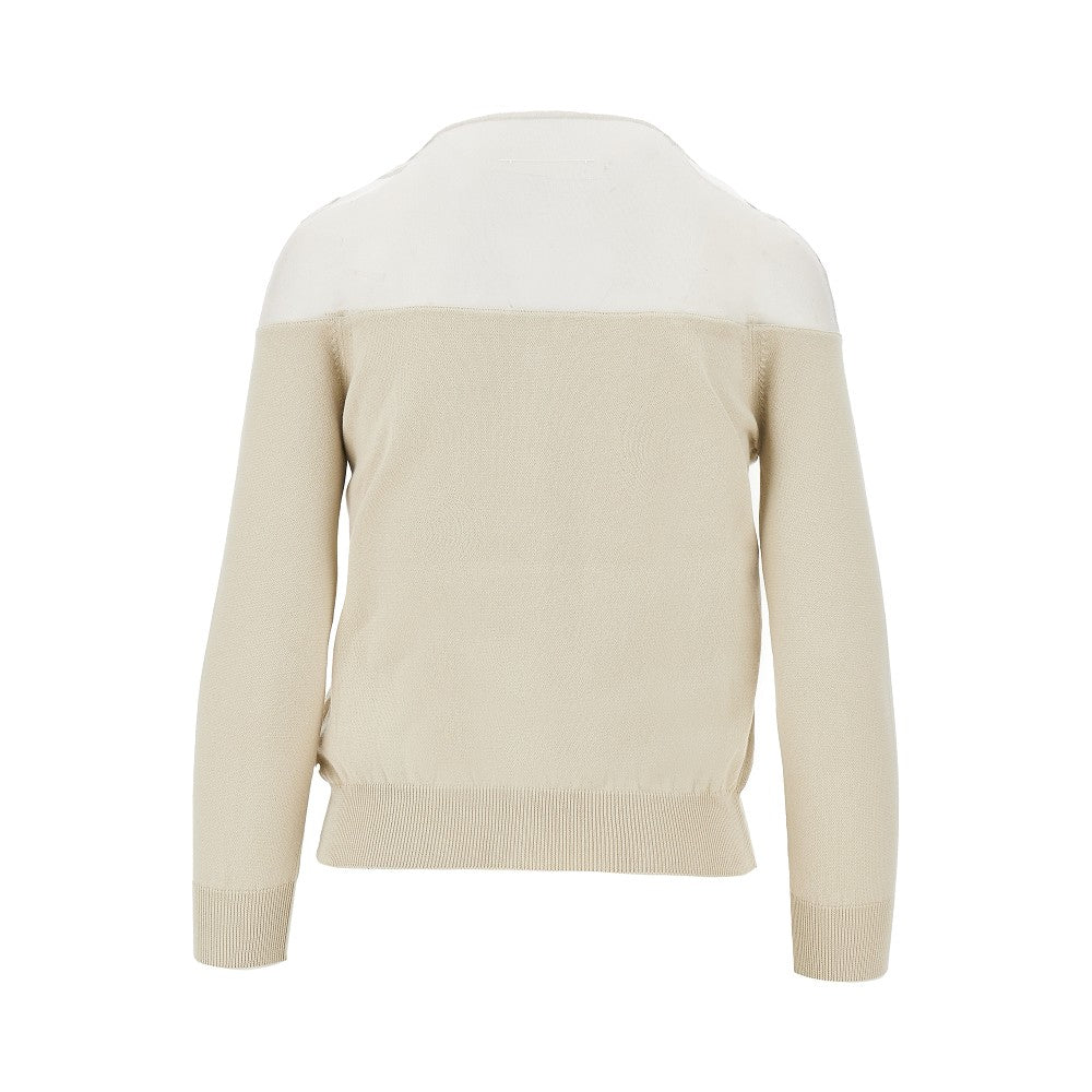 knitted cardigan with mesh inserts
