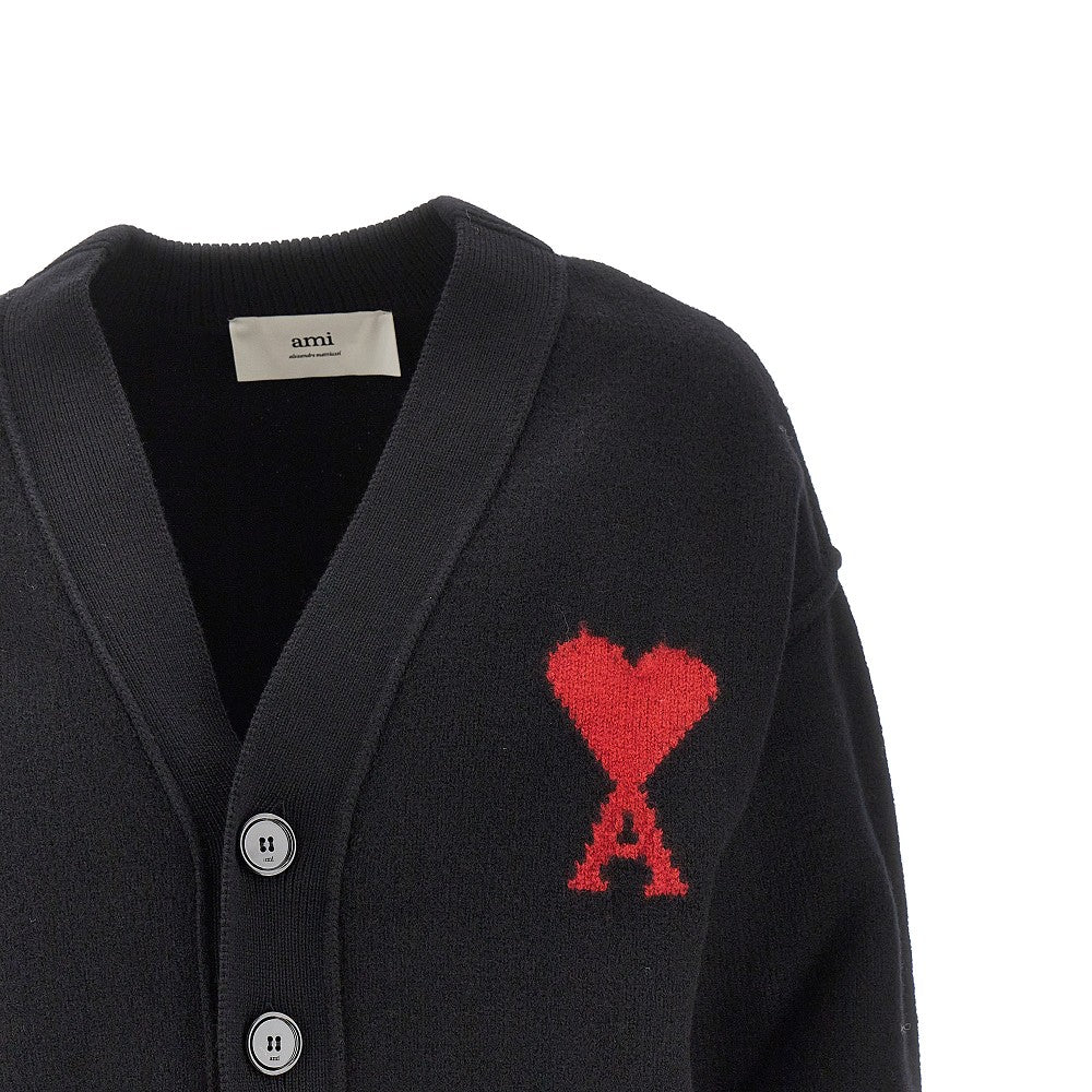 AMI XS wool cardigan with ami de coeur inlay