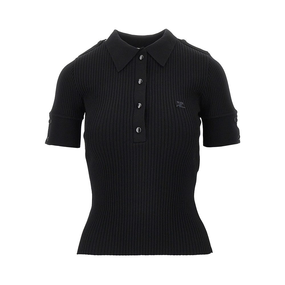 ribbed knit polo shirt