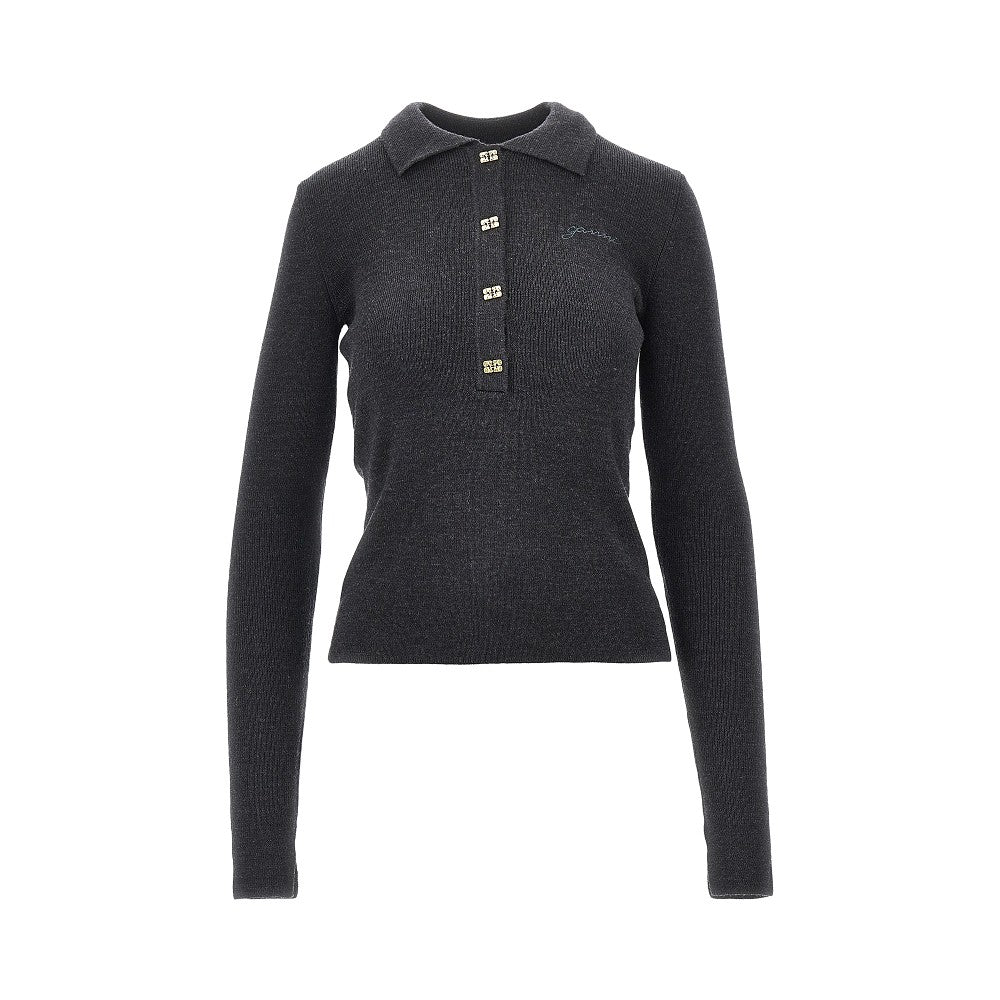 GANNI M butterfly buttons knitted polo shirt