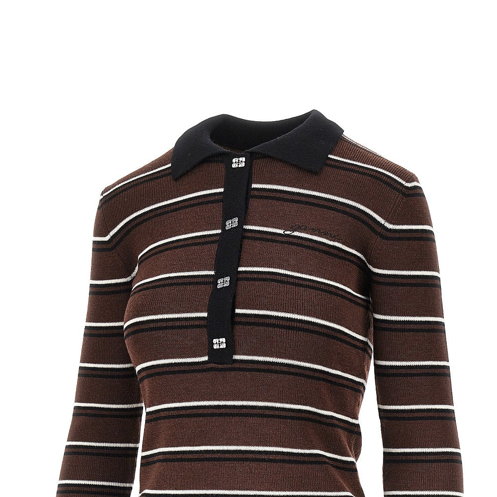 GANNI S knitted polo shirt with striped motif