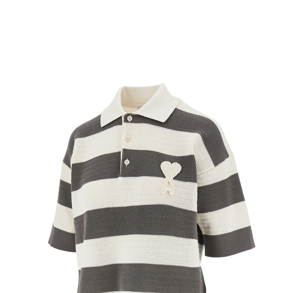 AMI XS ami de coeur patch knitted polo shirt