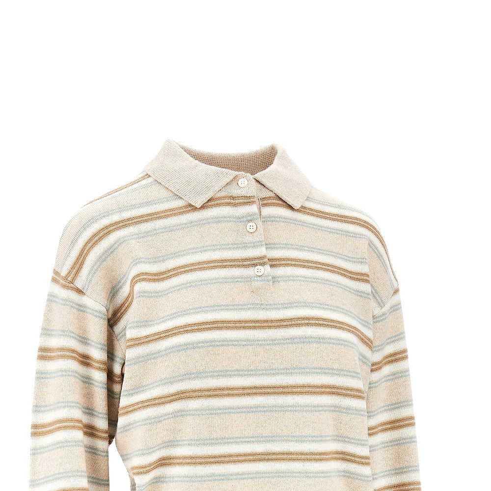 cashmere polo shirt with striped motif