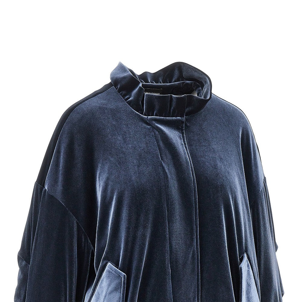 chenille blouson jacket with gathered neck