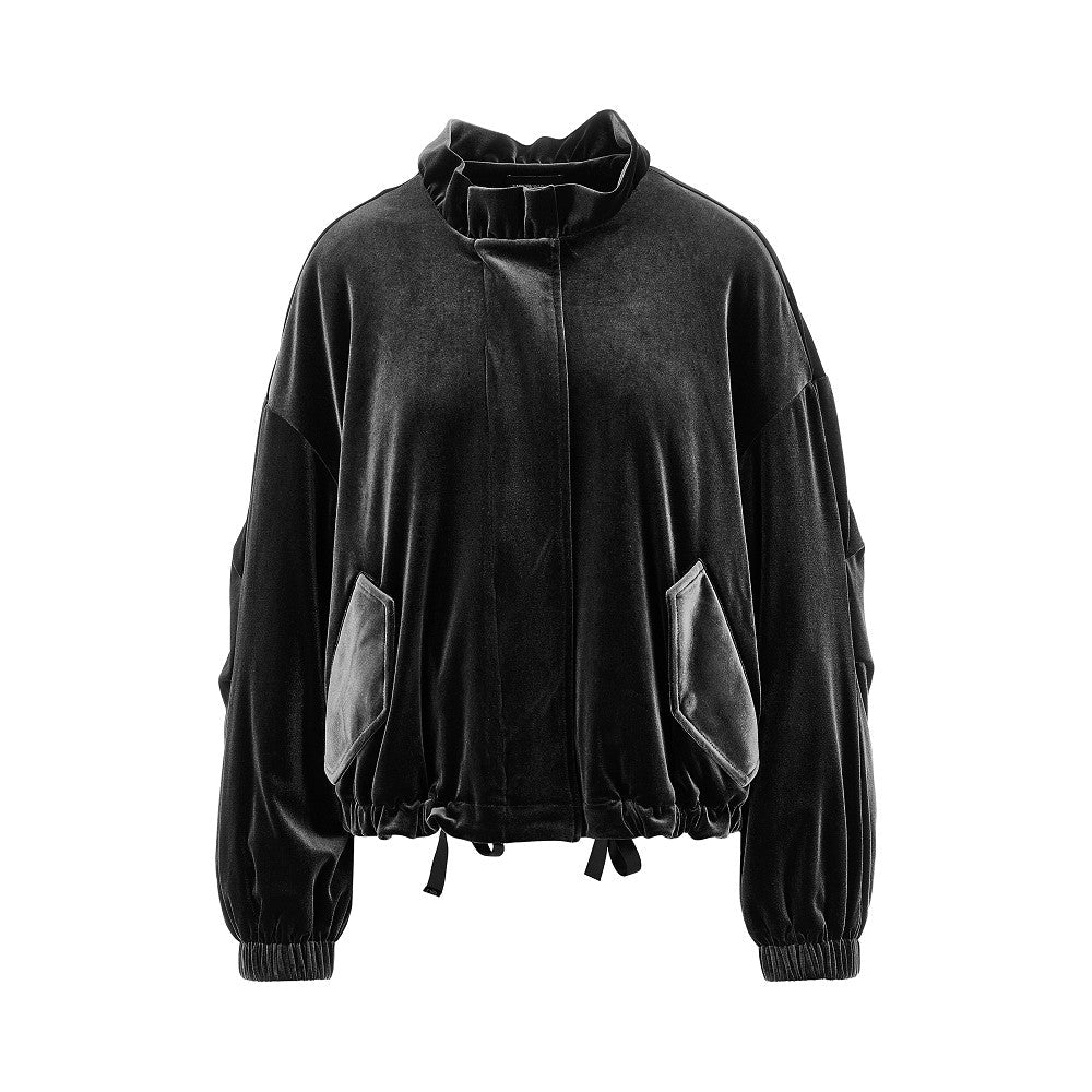chenille blouson jacket with gathered neck