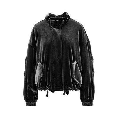 chenille blouson jacket with gathered neck