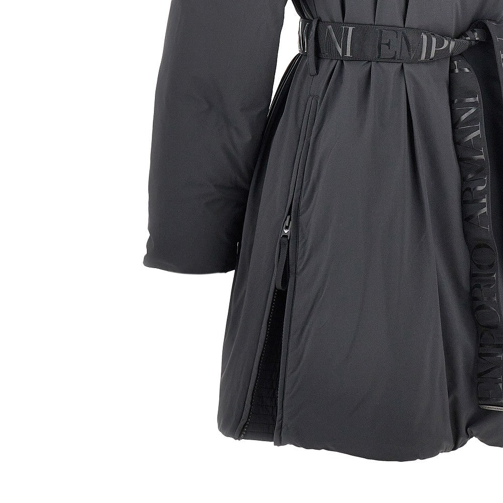 down parka coat with belt