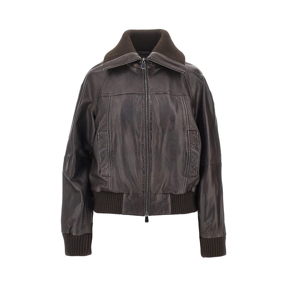 washed leather bomber jacket