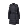 knee-length down jacket with belt
