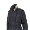 knee-length down jacket with belt