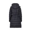 knee-length down jacket with belt
