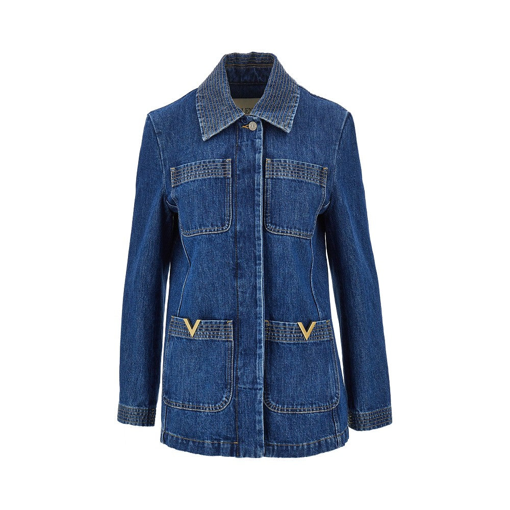 VALENTINO 42 denim jacket with v gold details