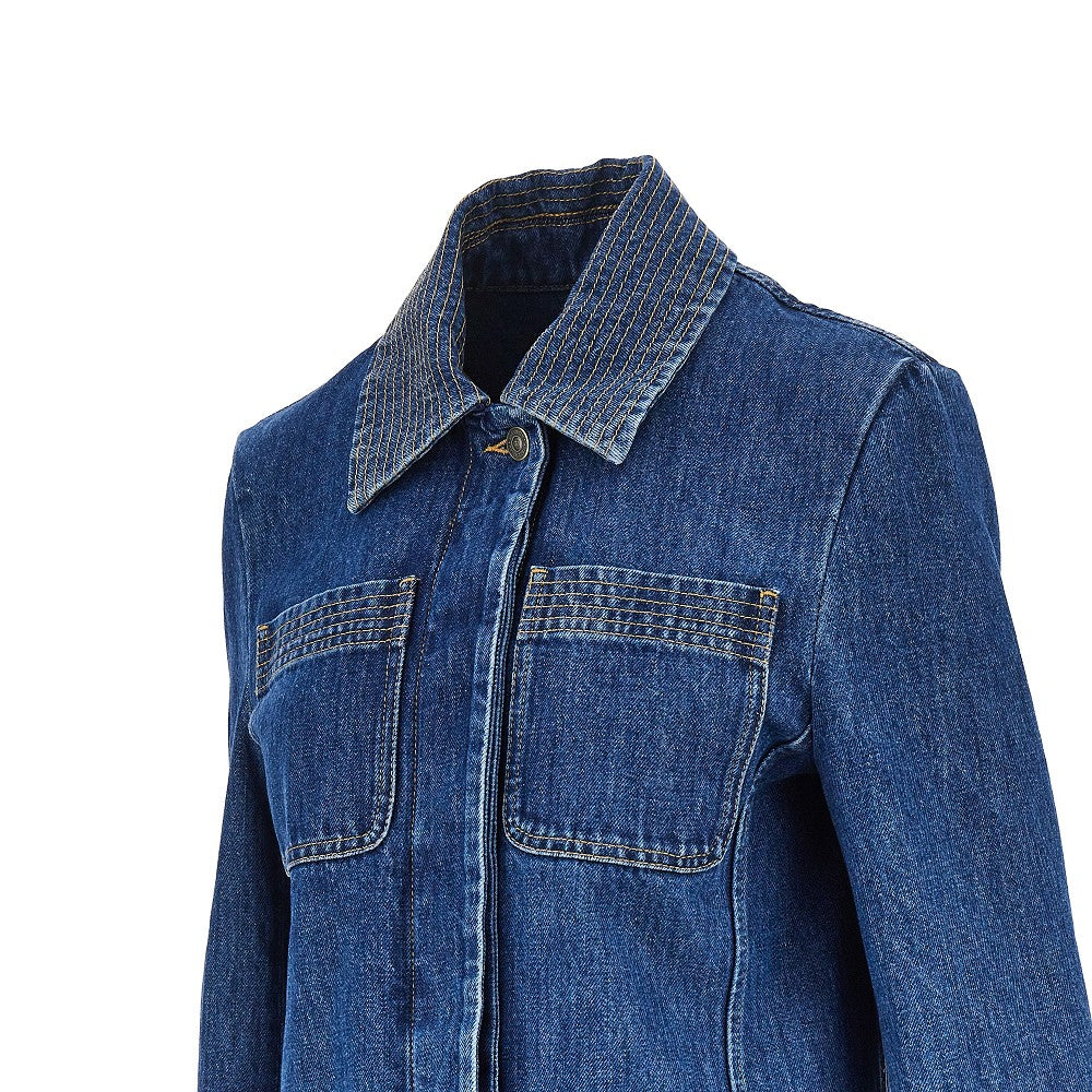 denim jacket with v gold details