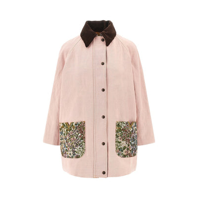 denim peacoat wih floral pockets