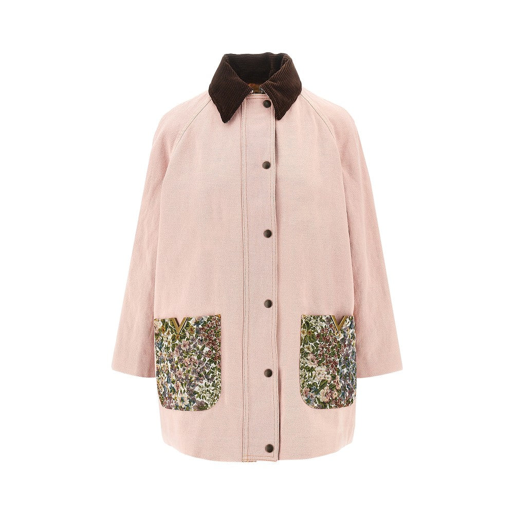 VALENTINO 40 denim peacoat wih floral pockets