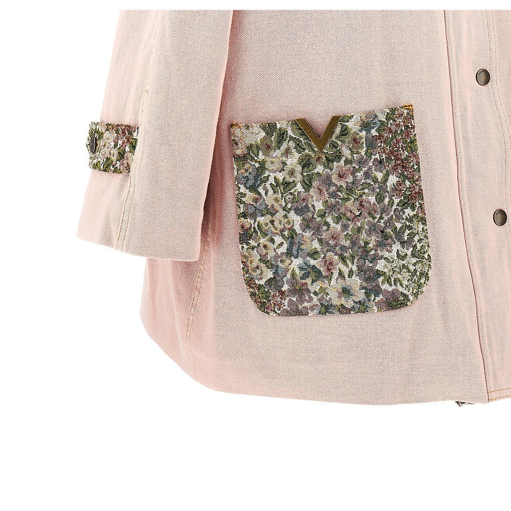 denim peacoat wih floral pockets