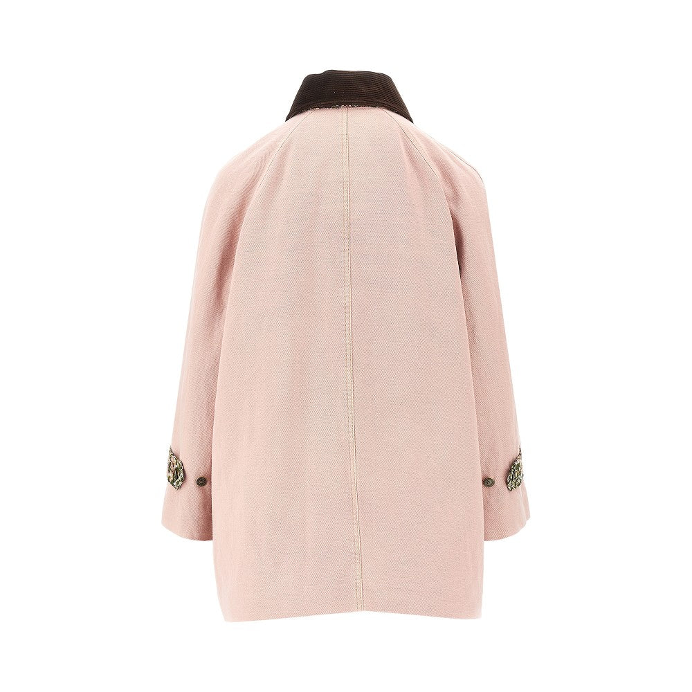 denim peacoat wih floral pockets