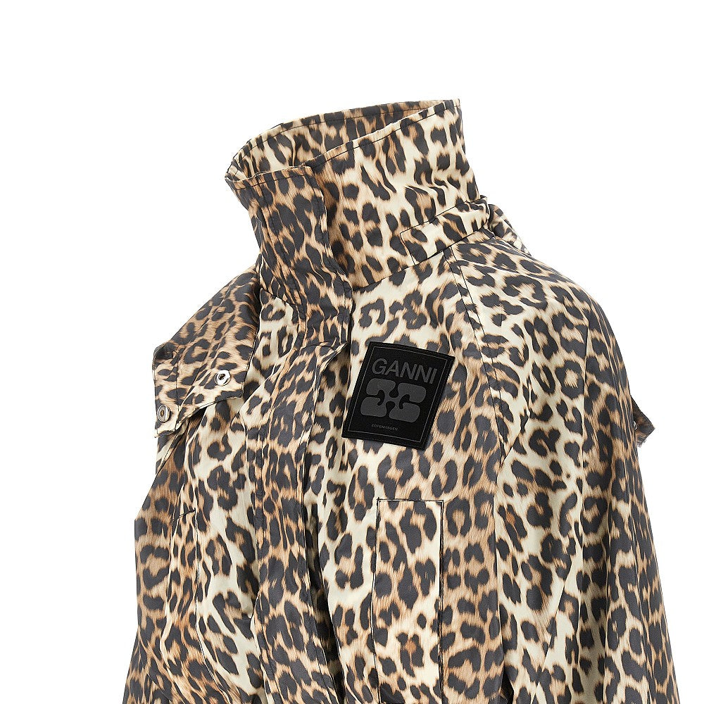 GANNI 36 leopard-print nylon parka coat