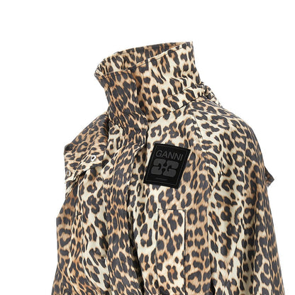 GANNI 36 leopard-print nylon parka coat