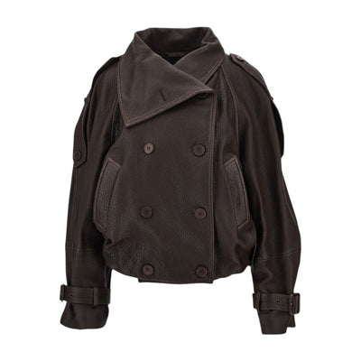 grained leather double-breasted bomber jacket