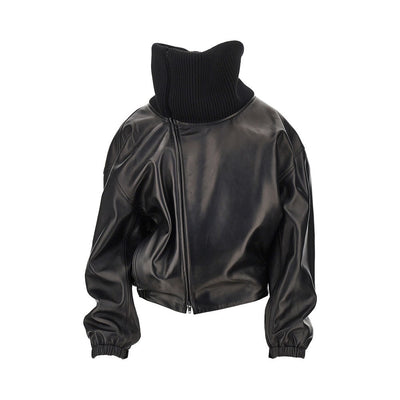 nappa leather jacket with rib knit collar