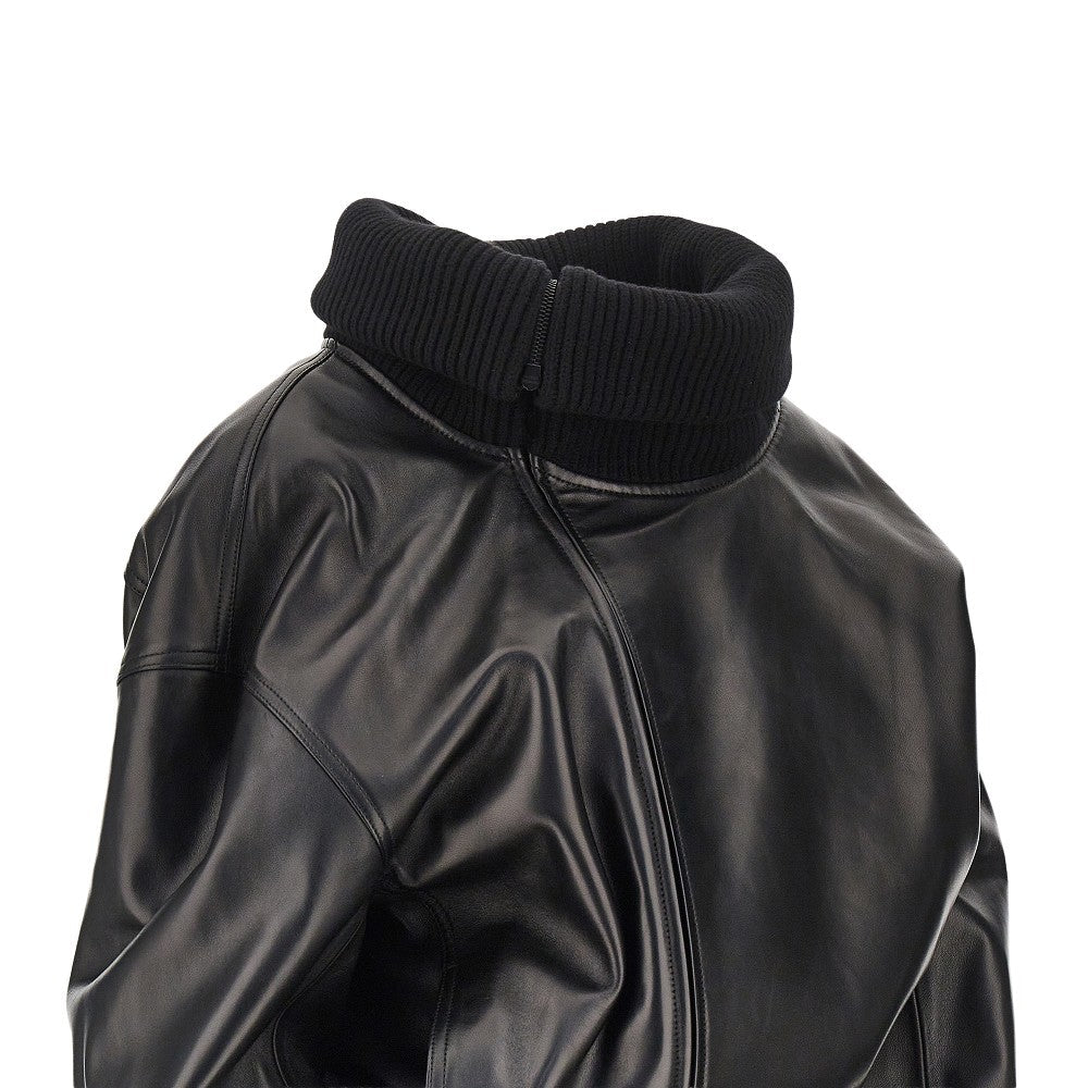 nappa leather jacket with rib knit collar