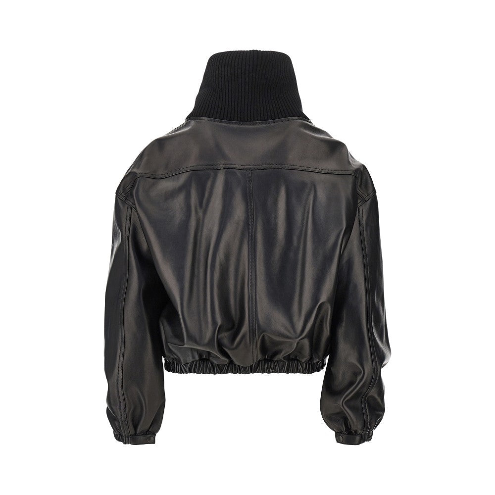 nappa leather jacket with rib knit collar